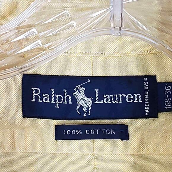Polo Ralph Lauren Shirt Oxford Button Down LS Mens Size 16.5 XL Solid Yellow - Picture 7 of 8